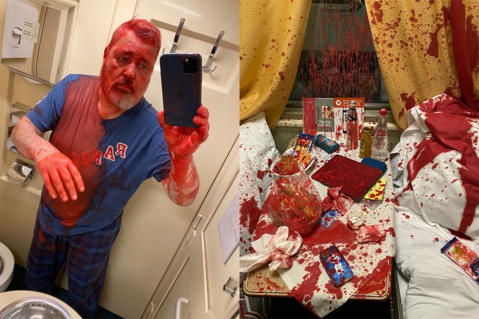 Dmitry Muratov and his seat on the train after the attack / Photo: Novaya Gazeta